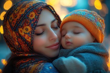 A mother gently holding her baby in her arms, a moment of tenderness and love