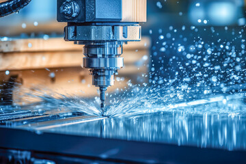 CNC milling machine. Machine tool in wood factory with drilling machines.