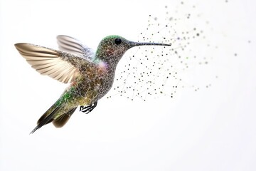 Fototapeta premium A hummingbird spreads its wings as it flies through the air, highlighting its unique movement and agility