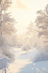 Fototapeta premium Elegant Winter Snow Landscape with Soft Beige Sky