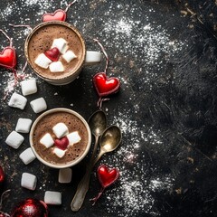 Holiday cocoa, rustic black background