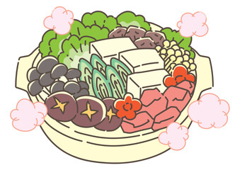 湯気が出ている寄せ鍋・水炊き・お鍋