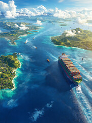 Vibrant maritime journey through serene tropical waters near islands