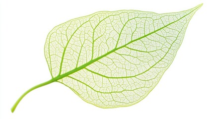 A translucent green leaf showcasing its intricate vein structure.