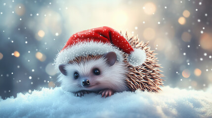 Cartoon Hedgehog in Santa Hat for Holiday Cards
