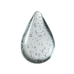 Transparent water droplet with bubbles on a clean background