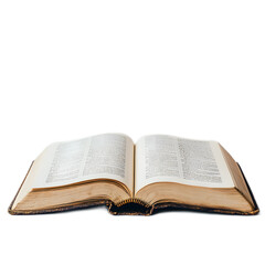 Open Book with Yellowed Pages on a White Background