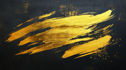 Gold brush strokes, liquid golden paint smears. Vector realistic set of yellow metal texture stains. Hand drawing of shiny smudges, luxury design elements isolated on dark transparent background