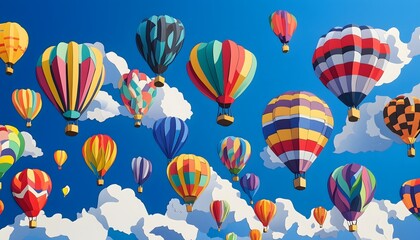 Fototapeta premium An illustration of colorful hot air balloons on a blue sky