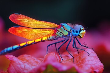 A dragonfly perched on top of a pink flower, capturing the beauty of nature