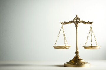 single golden scale balanced perfectly against light neutral background minimalistic focus