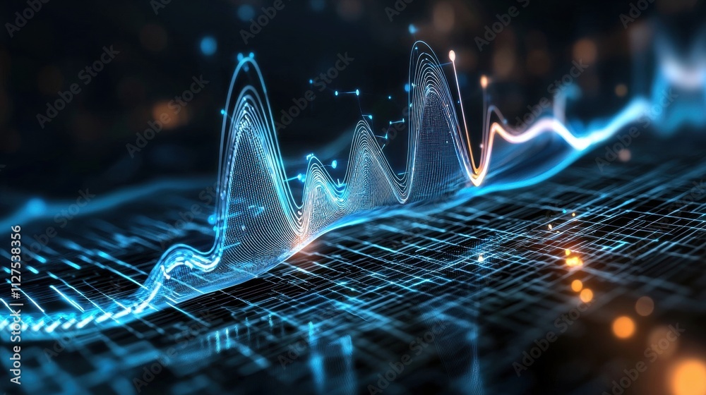 Poster dynamic data visualization of sound waves digital realm infographic futuristic abstract concept tech