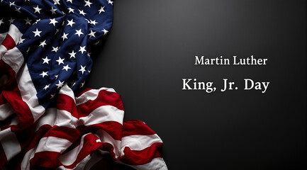 american flag on black background with martin luther king jr day text