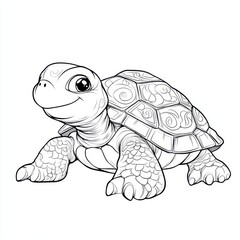 Fototapeta premium Adorable baby turtle line art illustration.