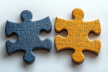 Fototapeta premium Two jigsaw puzzle pieces on a white background