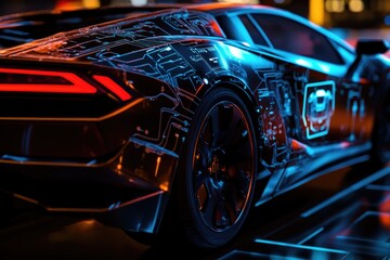 Obraz premium Racing sports car speeding down a track, ideal for motorsport and automotive use