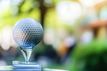 A single golf ball sitting on a transparent glass surface, great for sports or still life photography