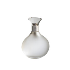 Elegant Glass Perfume Bottle with Silver Accents and Unique Shape