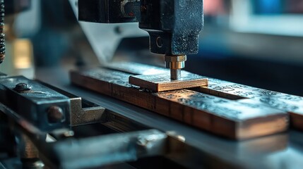 Artisan precision wood engraving crafting technique in an industrial workshop environment