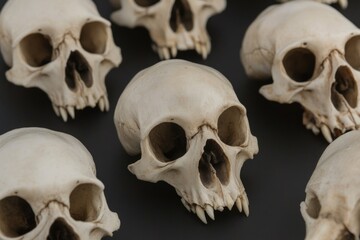 Obraz premium A collection of skulls arranged on a table, perfect for dark or horror-themed projects