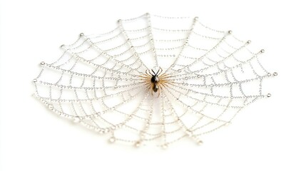 Obraz premium A spider is centered in a delicate, intricately designed web made of fine threads.
