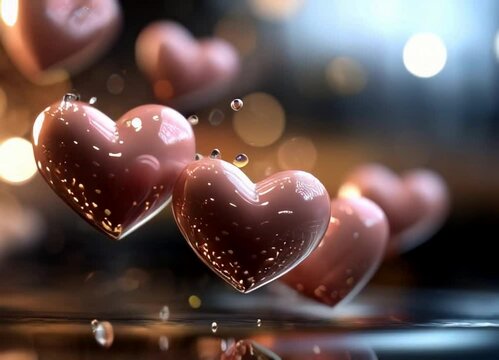 Valentine's Day Romantic Background. Floating Pink Hearts on a Bokeh Background 