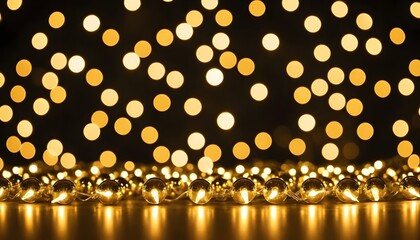 golden christmas lights. beautiful composition of golden bokeh lights with glowing bulbs on a dark background, creating a warm and festive ambiance. perfect for holiday decor invitation