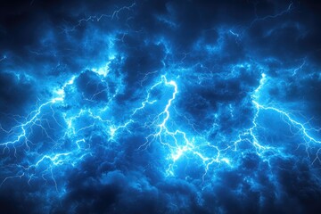 Fototapeta premium A dark sky with a burst of blue lightning, ideal for use as a background or to represent danger or excitement