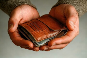 Obraz premium A person grasping a wallet in their hands, possibly containing personal identification and financial information