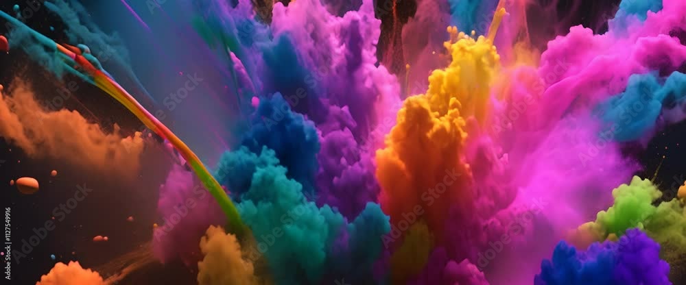 Wall mural explosion of bright colorful paint on black background burst of multicolored powder abstract pattern