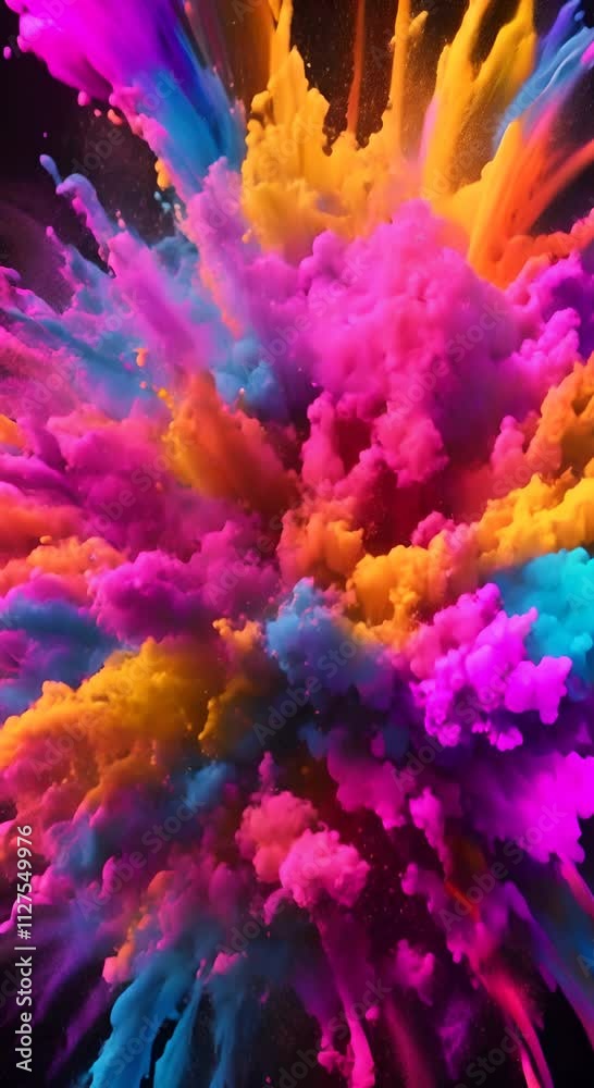 Wall mural explosion of bright colorful paint on black background burst of multicolored powder abstract pattern
