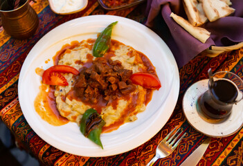 Ottoman cuisine dish Hunkar Begendi made with Eggplant and Meat
