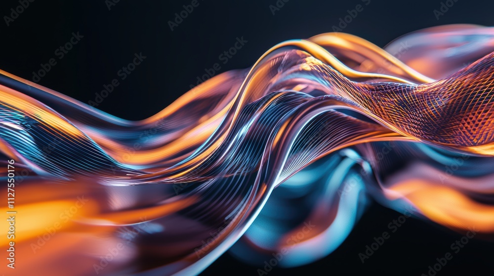 Poster dynamic flow of colorful waves abstract art digital design studio setting close-up visual innovation