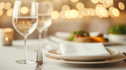Fototapeta premium Elegant dining experience romantic restaurant food photography cozy ambiance close-up gastronomy