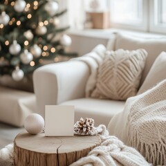 Neutral Christmas Living Space with Cozy Details