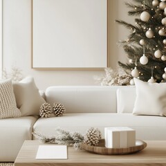 Neutral Christmas Living Space with Cozy Details