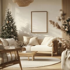 Neutral Christmas Living Space with Cozy Details