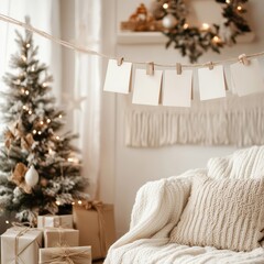 Neutral Christmas Living Space with Cozy Details