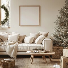 Neutral Christmas Living Space with Cozy Details