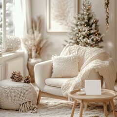 Neutral Christmas Living Space with Cozy Details