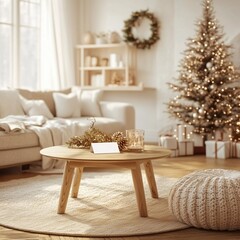 Neutral Christmas Living Space with Cozy Details