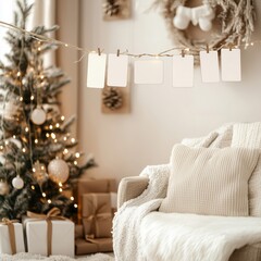 Neutral Christmas Living Space with Cozy Details