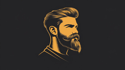 Bearded man logo design, vintage style gentleman icon with mustache, hipster character silhouette for barber shop emblem, retro male face illustration for fashion business branding, haircut, isolated.