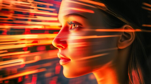 identity software and person with future or digital facial recognition overlay