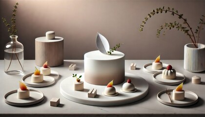 Fototapeta premium Delicious modern pastries decorating a table for a ceremony