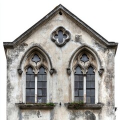 Gothic window design with intricate arches and delicate carvings, well-suited for architectural studies and装饰ative applications with a white background.