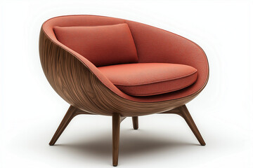 Photo studio d'un fauteuil minimaliste en tissu color&eacute; avec pieds en bois, design simple et &eacute;l&eacute;gant, sur fond blanc