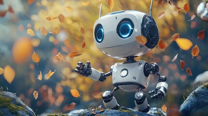 A cute robot greeting card for a new arrival, its friendly design blending artificial intelligence with heartwarming digital art.