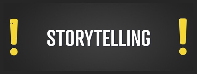 Storytelling. A blackboard with white text. Illustration with grunge text style.