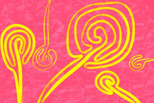 Vibrant pink background with yellow abstract lines